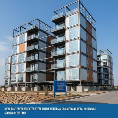 High Rise Prefabricated Steel Frame Houses Prefab Commercial Metal Buildings Seismic